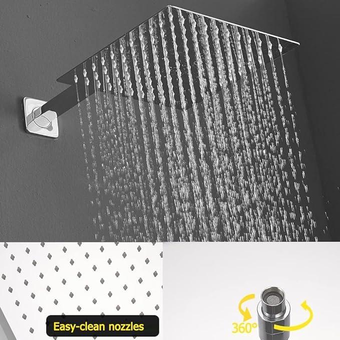 JingGang Polished Chrome Shower System 10 Inch Bathroom Luxury Rain Mixer Shower Combo Set Wall Mounted Rainfall Shower Head and Handheld System Shower Faucet Rough-in Valve Body and Trim Kit - ModernBath