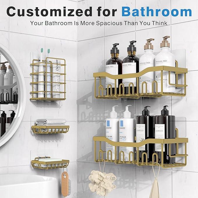 EUDELE 5-Pack Rustproof Stainless Steel Shower Caddy – No Drill Adhesive Bathroom Organizer with Large Capacity, Spacious Shower Shelves for Inside Shower, Kitchen & Home Decor Storage-XL Size - ModernBath