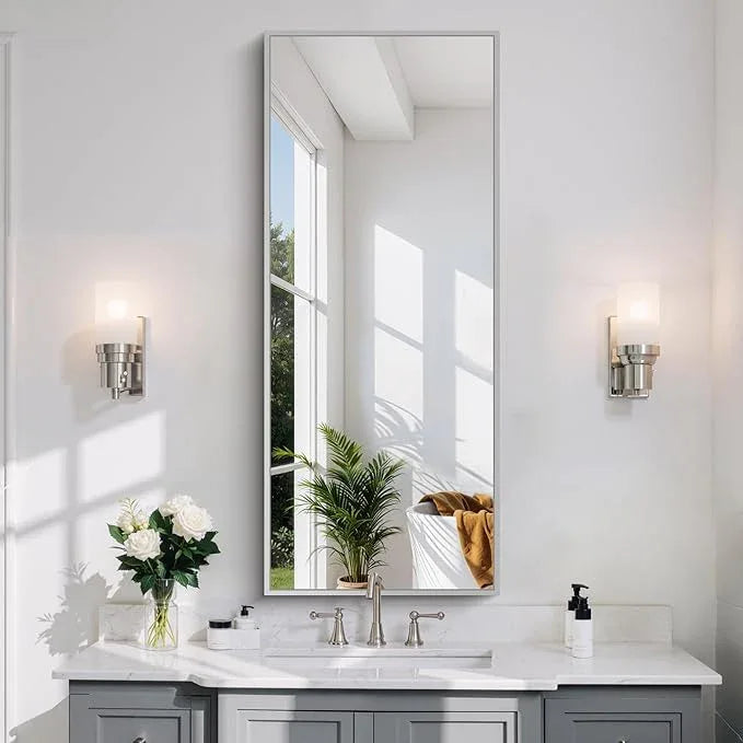 COFENY Silver Bathroom Mirror for Wall, 20x48 Inch Rectangle Mirror with Metal Frame, Modern Vanity Mirrors for Bathroom Living Room, Entryway Hangs Horizontal or Vertical - ModernBath