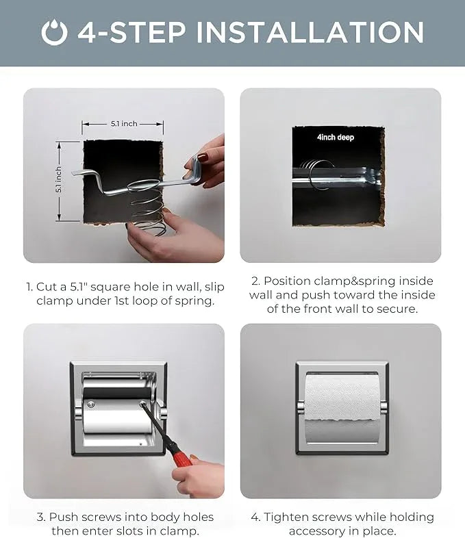 FORIOUS Recessed Toilet Paper Holder, Stainless Steel Durable Tissue Roll Holder Wall Mount for Bathroom Space Saving Design with Mounting Bracket, Wall Toilet Paper Dispenser Insert, Chrome - ModernBath