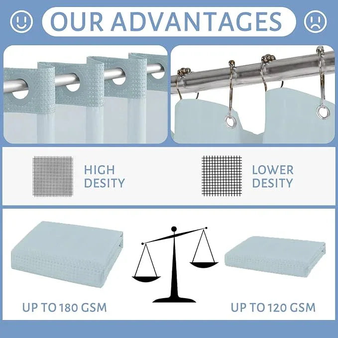 Furlinic No Hook Needed Shower Curtain 71x75 Inch,Waterproof 180GSM Fabric with Magnetic Weighted Hem and Fog Blue Waffle Weave,Machine Washable Hotel-Grade Bath Curtain with Clear Window. - ModernBath