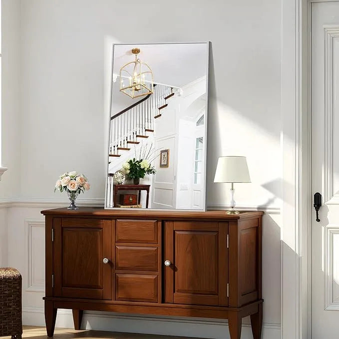KOCUUY Silver Framed Mirror, 24"x40" Rectangle Bathroom Mirror for Wall, HD Tempered Glass, Anti-Rust Frame, Modern Design for Bathroom, Bedroom, Living Room, Entryway - ModernBath