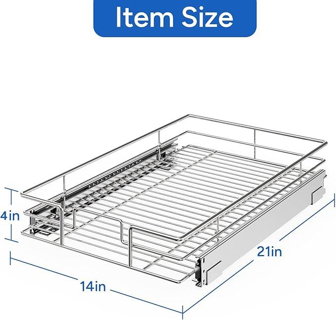 ROOMTEC Pull Out Cabinet Organizer, Cabinet Pull Out Shelves 14" W x 21" D, Heavy Duty Cabinet Drawers Slide Out Kitchen Cabinet Organizers Storage Shelf - ModernBath