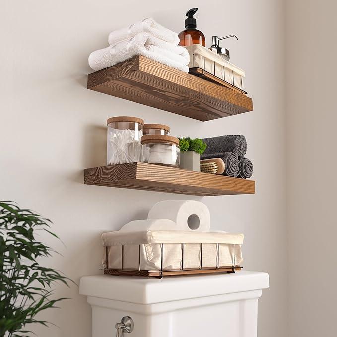 BAOBAB WORKSHOP Set of 2 Wooden Bathroom Baskets Organizer & Storage - Basket for Bathroom & Kitchen Decor - Toilet Tank Tray - Toilet Paper Basket for Back of Toilet Organizer - ModernBath