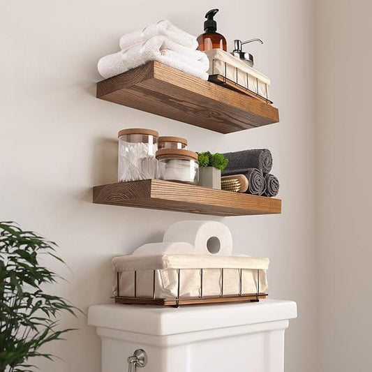 BAOBAB WORKSHOP Set of 2 Wooden Bathroom Baskets Organizer & Storage - Basket for Bathroom & Kitchen Decor - Toilet Tank Tray - Toilet Paper Basket for Back of Toilet Organizer - ModernBath