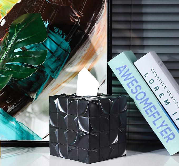 Hymmah Modern Square Tissue Box Cover Holder,Bathroom Accessories Decor Unique Design Tissue Box Cover for Bathroom Vanity Counter Tops Also Great for Bedrooms and Living Rooms - ModernBath