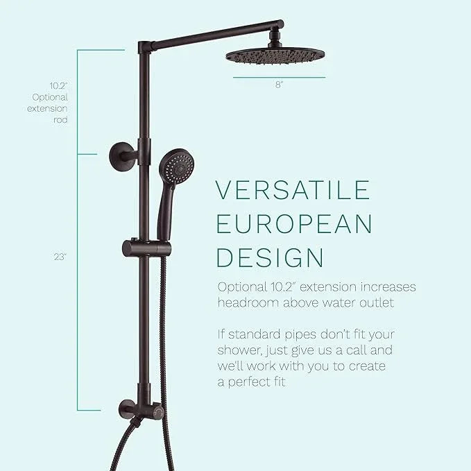 Fennocasa Polaris 3 Retrofit Rain Shower System, 3-Setting Handheld Shower Combo with Slide Bar, 8" Low Profile Shower Head (2.5 GPM Oil-Rubbed Bronze) - ModernBath