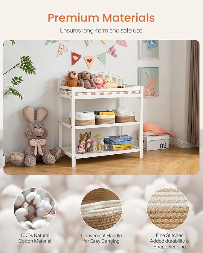 Small Woven Basket, 12 x 8 x 4.5 Inches, Storage Basket for Organizing, Cute Small Rope Shelf Closet Cube Storage Bins Baskets for Shelves, Dog Toy Gift Baskets Empty, 3 Pack White & Brown - ModernBath