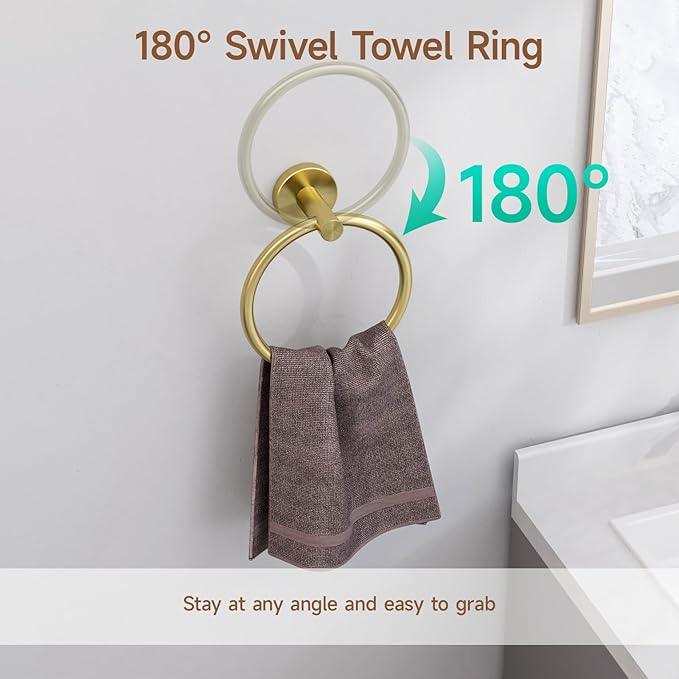 USHOWER Brushed Gold Bathroom Accessories Set, 24-Inch Towel Bar Set Wall Mounted, Durable SUS304 Stainless Steel Bathroom Hardware Set, 4-Piece - ModernBath