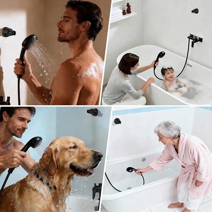 Hibbent 2 Pack Vacuum Suction Cup Shower Head Holder, Removable Shower Head Bracket, Height Adjustable Wall Mount ABS Plastic Suction Holder for Handheld Showerhead, Matte Black - ModernBath