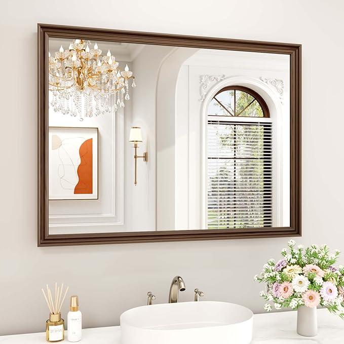 WEER Retro Copper Bathroom Mirror, 40x30 Inch Bronze Oil Rubbed Framed Mirror, Rectangle Classic Vintage Framed Wall Mirror, Farmhouse Vanity Mirror, Tempered Glass, Vertically or Horizontally - ModernBath