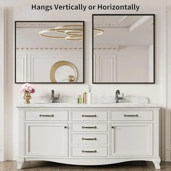 LOAAO 40"X36" Black Rectangle Bathroom Mirror Wall, Matte Black Aluminum Alloy Frame, Tempered Glass, Hangs Vertically or Horizontally, Easy to Install - ModernBath