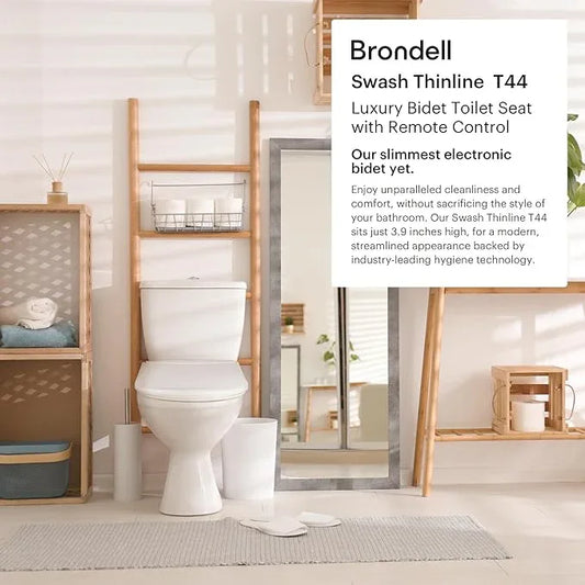 Brondell Thinline T44-EW Swash Electric Bidet Toilet Seat With Thin Profile, Heated,Remote Control, Oscillating Stainless Steel Nozzle, Warm Air Dryer, Night Light, Gentle Close Lid, Elongated - ModernBath