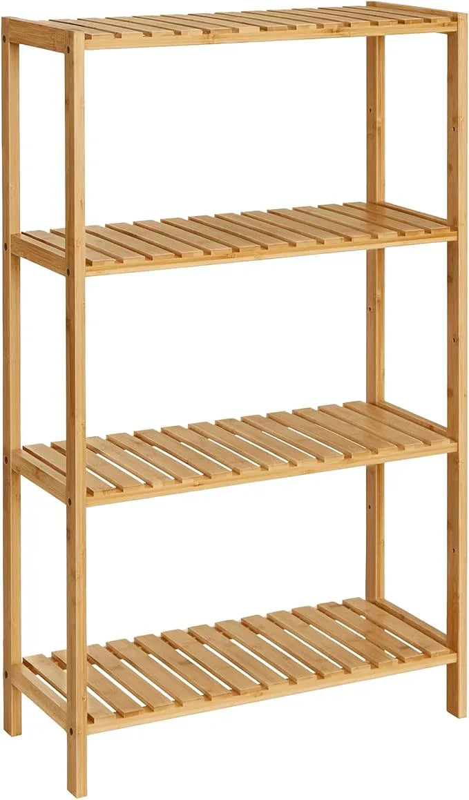 SONGMICS Bamboo Storage Shelf, 4-Tier Shelving Unit, Multifunctional, in The Entryway, Bathroom, Living Room, Balcony, Kitchen, 10.2 x 23.6 x 39.4 Inches, Light Bamboo UBCB034Y01 - ModernBath