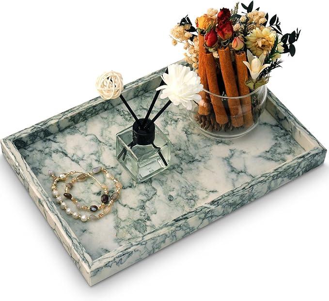 MULWR Marble Bathroom Tray,Pure Natural Vanity Tray,Marble Tray for Kitchen Counter Non-Ceramic/Non-Resin,Stone Trays 12 x 8 inch Cyan Green - ModernBath
