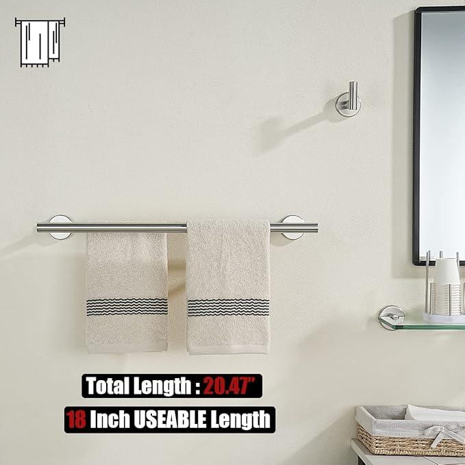 JQK Double Bath Towel Bar, 20.5 Inch 304 Stainless Steel Thicken 0.8mm Towel Rack Bathroom, Towel Holder Brushed Finished Wall Mount, Useable Length 18 Inch 2 Pack, TB100L18-BN-P2 - ModernBath