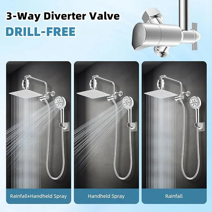 Filtered Shower Head, 10" High Pressure 10-Spray Handheld/Rainfall Shower Head Combo with 20 Stage Shower Filter, 11" Shower Extension Arm, 71" Hose, Shower Head Holder, Chrome - ModernBath