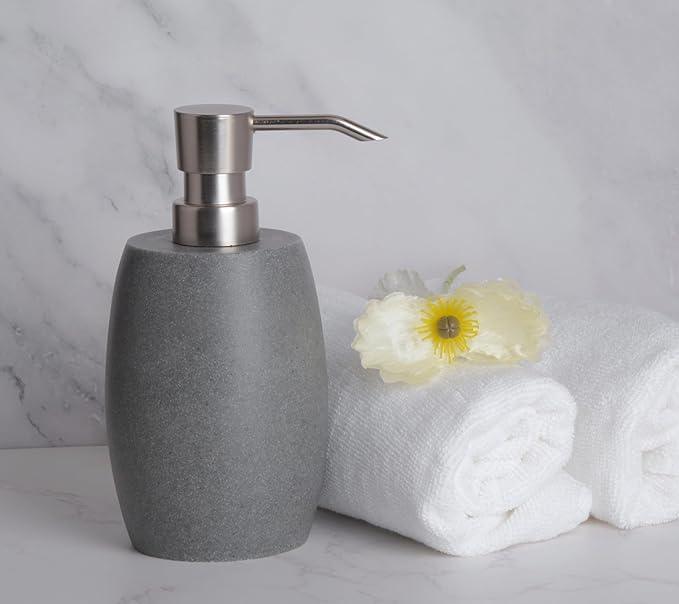 Clasin Home Sandstone Textured Resin Soap Dispenser with Metallic Pump and Waterproof Bottle Labels for Bathroom Kitchen Dish Hand Wash Shower Lotion Shampoo, 12 Oz, Gray - ModernBath