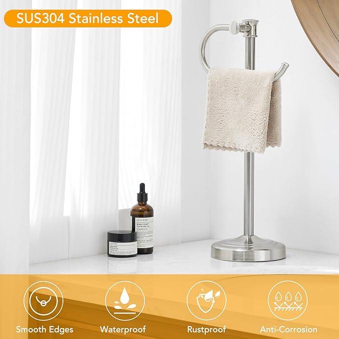 BESy 17 Inch Brushed Nickel Stand Towel Bar Hanger Hand Towel Bar Bathroom Vanity Countertop Towel Holder Free Standing Stainless Steel Towel Ring Hardware Accessories Towel Rack - ModernBath