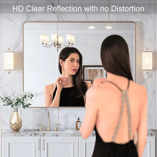 LOAAO 40”X30” Gold Bathroom Mirror, Rounded Rectangle Gold Frame Mirror, Brushed Gold Bathroom Vanity Mirror Wall-Mounted, Anti-Rust, Tempered Glass, Hangs Horizontally or Vertically - ModernBath
