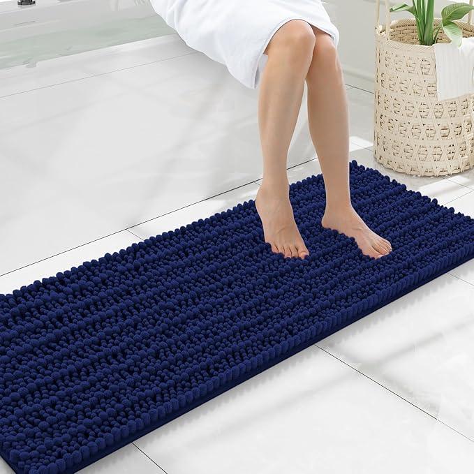 Smiry Bathroom Rugs Mat 47x17, Extra Soft Absorbent Chenille Bath Rugs, Non Slip Rubber Backing Machine Washable Quick Dry Bath Mats for Bathroom Floor, Tub, Shower, Home Decor Accessories, Navy Blue - ModernBath