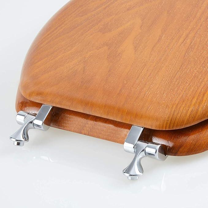 Angel Shield Durable Wood Veneer Natural Toilet Seat Metal Hinged Easy Clean Anti-scratch American Standard(Elongated,Wood Color) - ModernBath