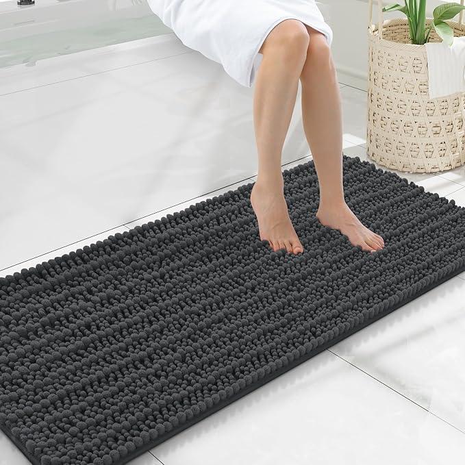 Smiry Bathroom Rugs Mat 47x20, Extra Soft Absorbent Chenille Bath Rugs, Non Slip Rubber Backing Machine Washable Quick Dry Bath Mats for Bathroom Floor, Tub, Shower, Home Decor Accessories, Dark Grey - ModernBath