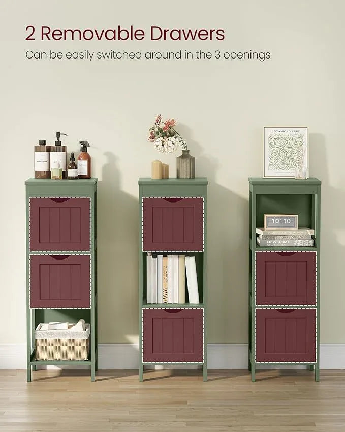 VASAGLE Storage Cabinet, Storage Organizer Rack Stand for Bathroom, Living Room, Bedroom, Multifunctional Corner Unit, 2 Drawers, 35 Inches in Height, Forest Green UBBC042C01 - ModernBath