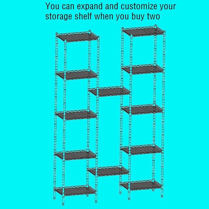 REGILLER 6 Wire Shelving Steel Storage Rack Adjustable Unit Shelves for Laundry Bathroom Kitchen Pantry Closet(Black,11.7" D x 21.4" W x 63" H) - ModernBath
