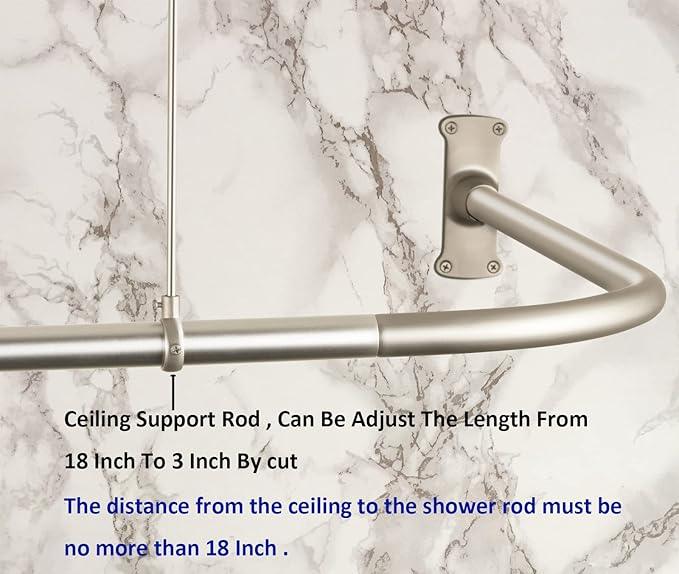 Artiwell L Shaped Shower Curtain Rod, Bathroom Bathtub Corner Shower Curtain Rod with Ceiling Support (BRUSHED NICKEL) - ModernBath