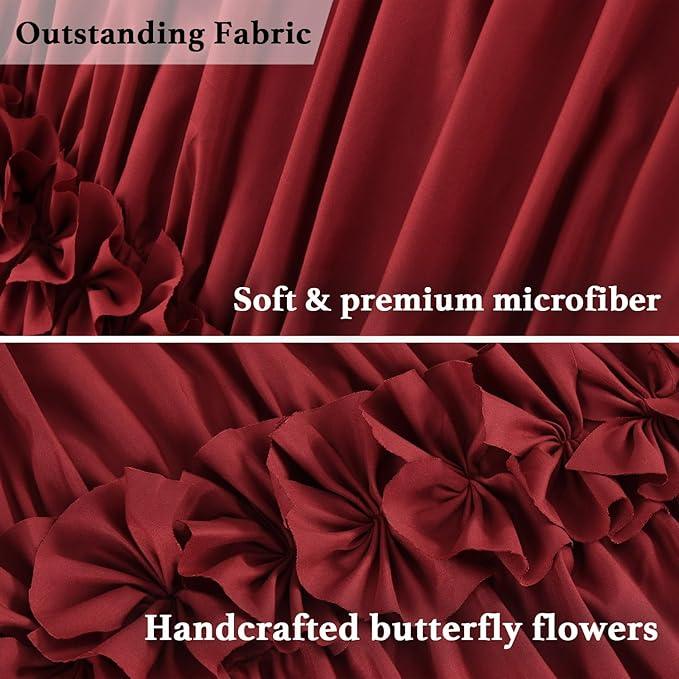 Homechoice Decor Burgundy Ruffle Shower Curtain, Vintage Handcrafted Bow Tie Bath Curtain for Master Bathroom, Ruched Microfiber Bathroom Curtain with 12 Buttonholes, 72" W x 72" H (LQ-10) - ModernBath