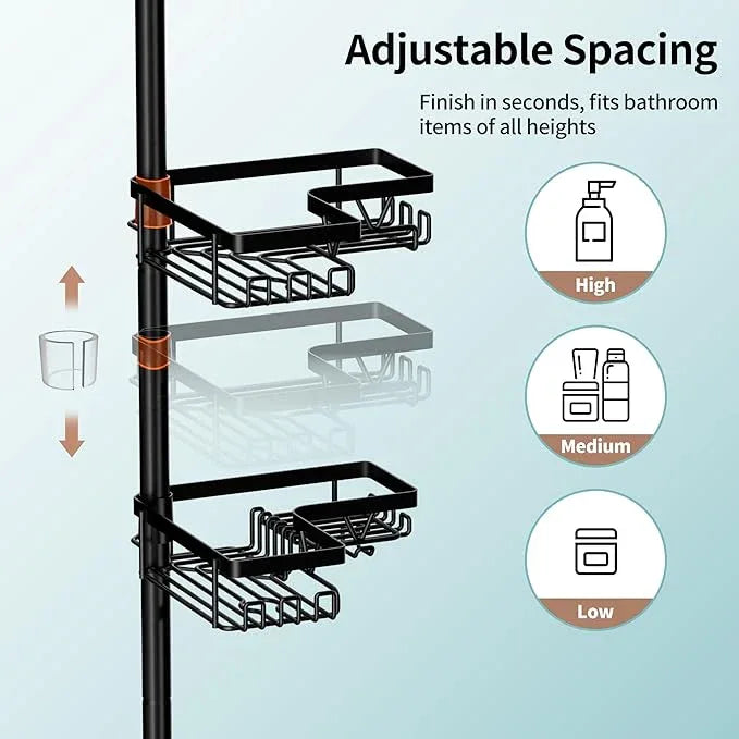 KEGII Shower Caddy Corner Tension Pole with Toothbrush Holder - Adjustable Corner Shower Organizer with Tooth Brush Holder, No Drilling Rustproof Bathroom Shelf Storage Rack, Fits 25-114.2 Inch - ModernBath