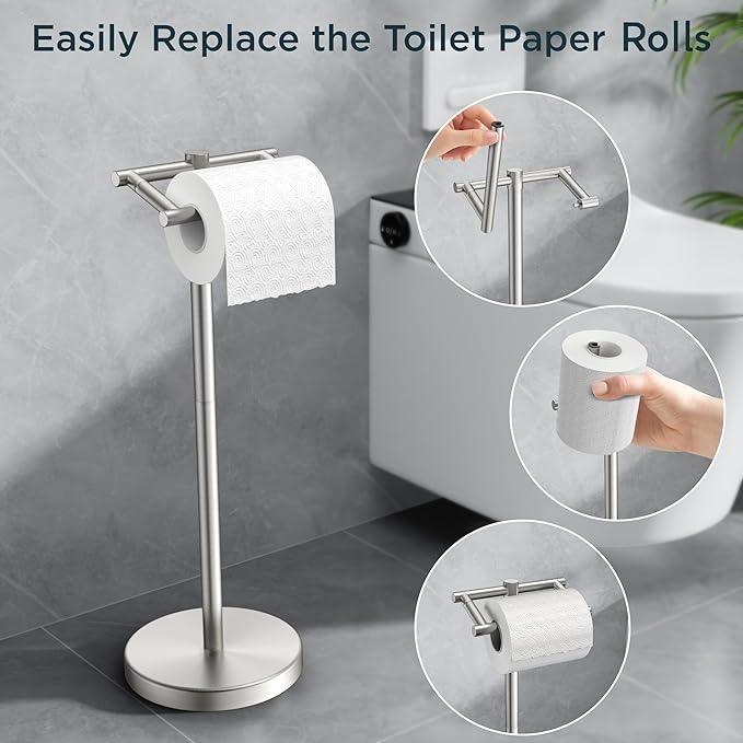 FORIOUS Toilet Paper Holder Wall Mount, Stainless Steel Rustproof Double Post Pivoting Tissue Roll Holder for Bathroom, Commercial Toilet Paper Dispenser Toilet Paper Holder Stand, Stainless Steel - ModernBath