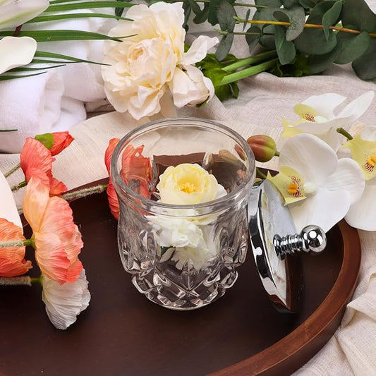 ZIVQEXMURL Qtip Holder,10 Oz Clear Glass Apothecary Jars with Silver Lids for Bathroom Organization & Desk Storage,Thick Glass Apothecary Jars for Q-Tips,Cotton Rounds, Jewelry,Candy,Round