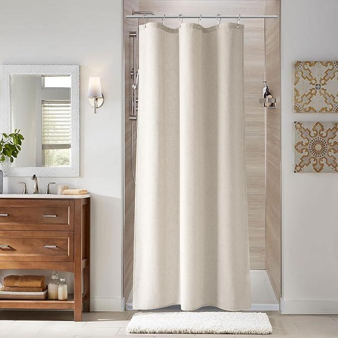 Naturoom 36 Inch Shower Curtain - Stall Narrow Half Green Linen Ultra Thick Fabric Shower Curtain Set with Hooks, Boho Farmhouse Rustic RV Camper Bath Curtains for Bathroom, Apricot, 36x72 - ModernBath