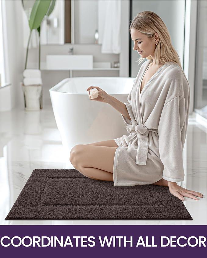 DEXI Bathroom Rugs 32x20, Washable Non Slip Bath Mat for Shower Floor, Absorbent Quick Dry Bathmat with Rubber Backing, Ultra Soft Plush Carpet for Tub, Brown - ModernBath