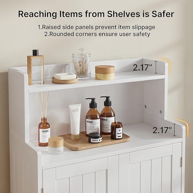 Gizoon 40" H Bathroom Storage Cabinet, Freestanding Organizer with 2 Doors, 2 Adjustable Shelves, Floor Pantry Cabinet for Dining Room, Kitchen, Living Room, Hallway, White - ModernBath