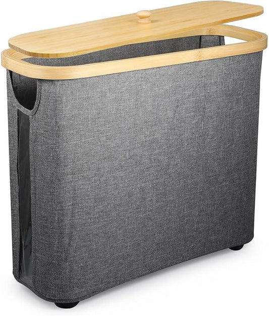 Picowe Toilet Paper Organizer Basket, Grey, Holds 9-12 Rolls, With Lid and Handle, Foldable, Multi-Purpose Storage for Bathroom - ModernBath