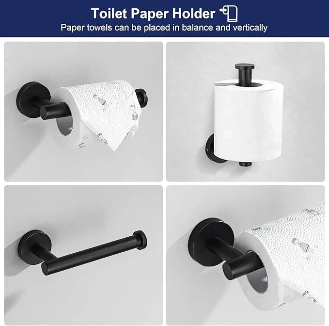 5 Pieces Matte Black Bathroom Hardware Set, 23.6-inch+15.35-inch Bathroom Towel bar SUS304 Stainless Steel Bathroom Towel Bar Set - ModernBath