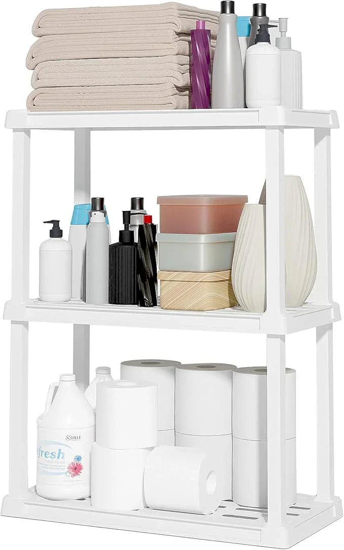 IRIS USA 3-Shelf Light Duty Plastic Storage Shelves, 150lb Capacity, 33" H x 24" W x 12" D, Medium Modular Shelving Unit Storage Organizer for Bathroom, Laundry, Garage & Home, Storage Rack - White - ModernBath