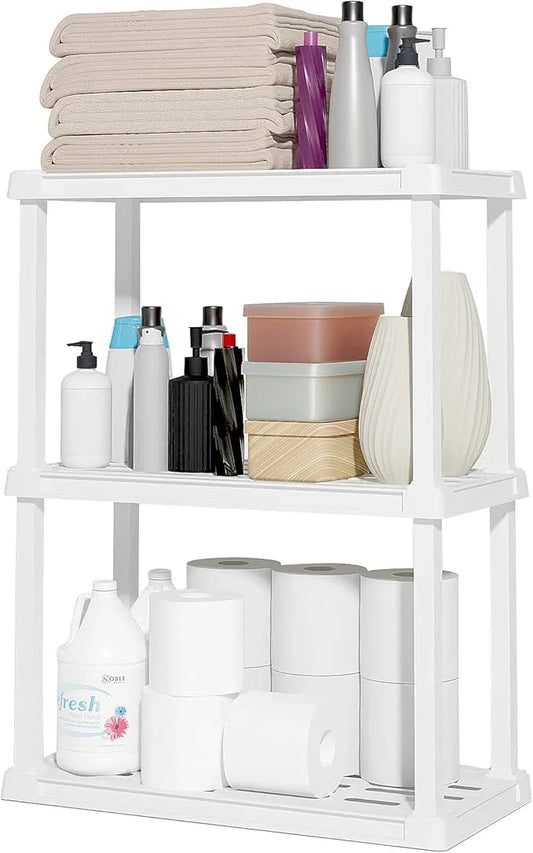 IRIS USA 3-Shelf Light Duty Plastic Storage Shelves, 150lb Capacity, 33" H x 24" W x 12" D, Medium Modular Shelving Unit Storage Organizer for Bathroom, Laundry, Garage & Home, Storage Rack - White - ModernBath