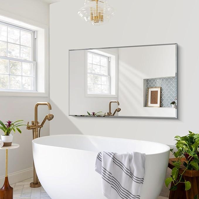 CILIBER Beveled Bathroom Mirror, 30x48 Large Frameless Mirrors for Over Sink, Upgraded Shatterproof Beveled Frameless Vanity Mirror for Bedroom, Living Room and Entryway (Horizontal/Vertical) - ModernBath