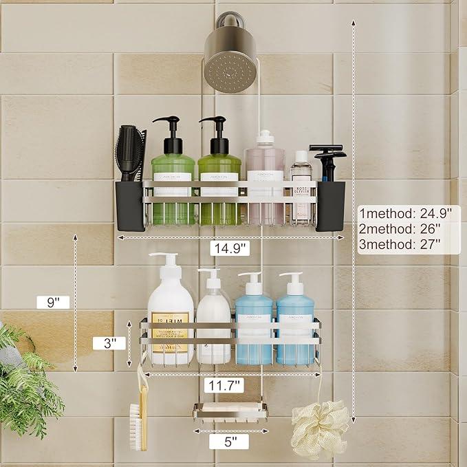 STAHLHEART Shower Caddy Hanging for Bathroom Organizers and Storage, 3 Tier Adjustable Anti-Swing Shower Organizer Hanging with Heavy-Duty Suction Cups, Damage-Free Rustproof (Chrome) - ModernBath