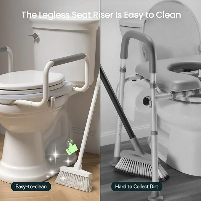 R&T 2" Toilet Seat Riser with Handles – Comfortable Raised Toilet Seat for Seniors, Fits for Elongated Toilets, Elevated Seat with Soft Grey Padded Arms for Bathroom - ModernBath