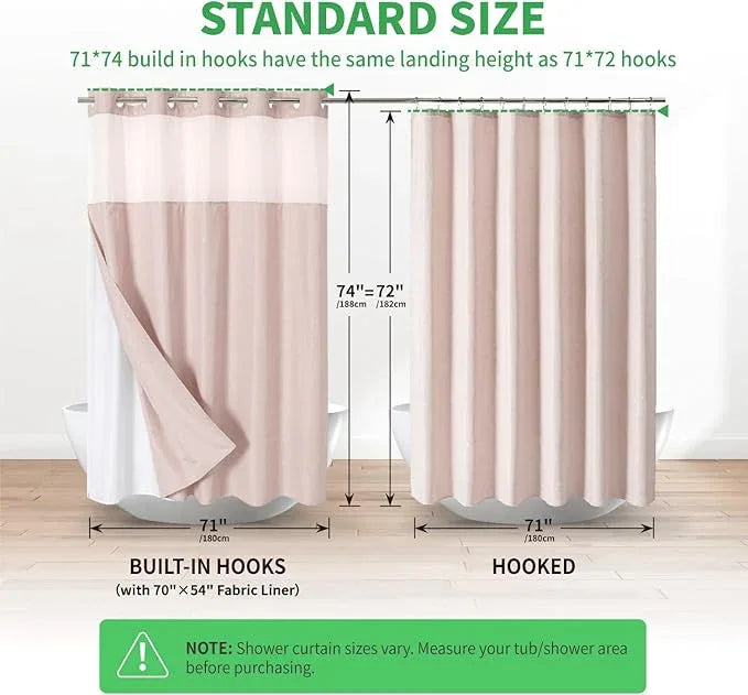 eachope No Hooks Needed Linen Textured Shower Curtain with Snap-in Fabric Liner Set,Blush Hotel Luxury Decor Shower Curtains for Bathroom with Mesh Top Window,Waterproof & Washable,71Wx74H - ModernBath