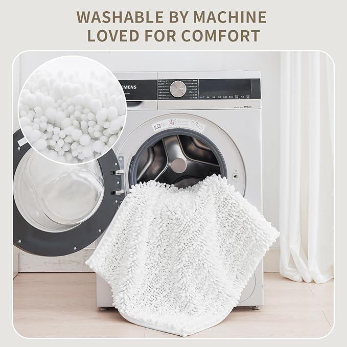 Ruggnovea Chenille Bathroom Rugs Non Slip Washable, Extra Thick Soft Absorbent Chenille Bath Mat, Non-Slip Barrier Backing, Quick Dry Machine Washable Bath Mats Tub, Shower,Floor/Sink,24x17,White - ModernBath