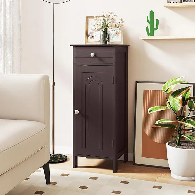 GLACER Floor Storage Cabinet, Multifunctional Freestanding Bathroom Storage Cabinet with 2 Adjustable Shelves, Ideal for Bathroom, Living Room, 14 x 12 x 34.5 inches (Brown) - ModernBath