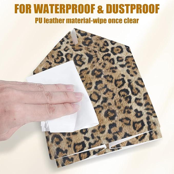 Brown Leopard Tissue Box Cover 2PCS, Leather Tissue Box Holder Square Facial Paper Case Tissue Box Cube Organizer for Bathroom Bedroom Desk Office - ModernBath