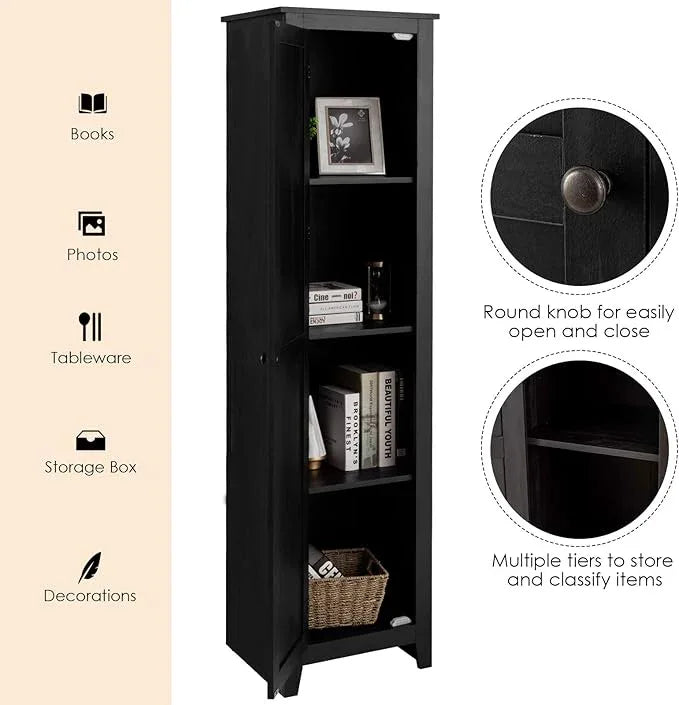 Giantex Tall Storage Cabinet Free Standing Floor Storage Tower with Four Shelves and Single Door, Narrow Cabinet for Bedroom, Living Room, Bathroom 17x16x72 Inch Utility Storage Cabinet (Black) - ModernBath