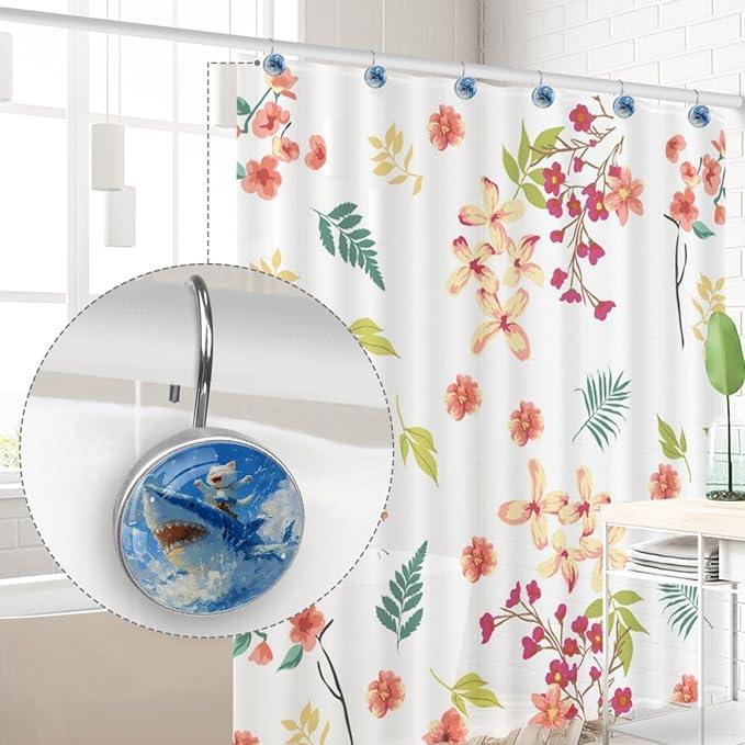 Cat Riding Shark Shower Curtain Hooks Rings, Stainless Steel Rust Proof Shower Curtain Hooks, Decorative Shower Hooks for Bathroom Shower Rods Curtains, Set of 12 - ModernBath